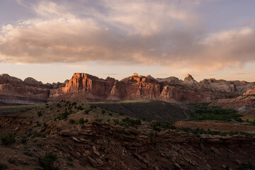 Scenic Drive Road Winds Below Rock Formations