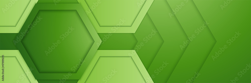 Poster Modern green hexagon banner background. Vector abstract graphic design banner pattern background template.