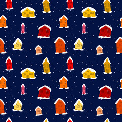 
Seamless pattern with snow houses. New Year's wrapper. Snow city