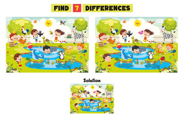 Fototapeta premium Find Seven Differences Activity For Children