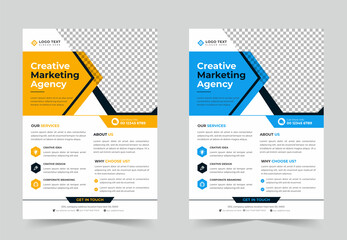 Creative marketing agency flyer template or corporate business a4 flyer design with blue, green, red, and yellow color. marketing, business proposal, promotion flyer, agency flyer, brand identity