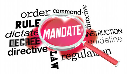 Mandate Magnifying Glass Search Find New Regulation Rule Law 3d Illustration