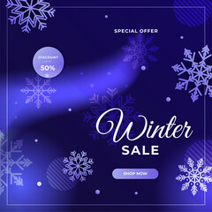 Naklejka na ściany i meble Merry Christmas winter new year sale cards with frame and golden decorations. Trendy abstract square Winter Holidays art template for social media post, mobile apps, banner design and web/internet ads