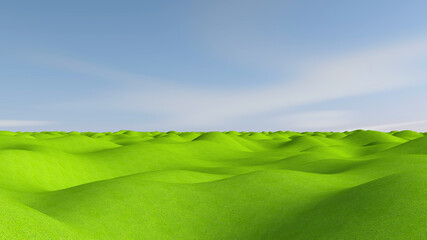 Green meadow with sky background. 3D illustration, 3D rendering
