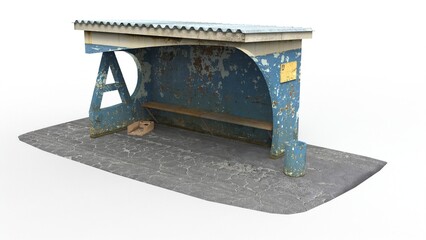 Old bus stop render on a white background. 3D rendering