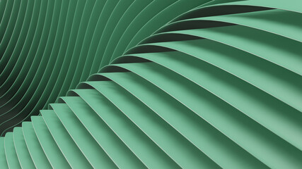 3D abstract waves background. Wallpaper from 3D green abstract lines and waves. Geometric background. 3D render