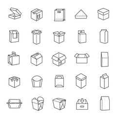 Fototapeta premium Vector package types icon set in thin line style
