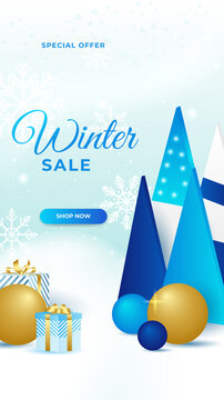 Trendy editable winter Merry Christmas new year template for social networks stories. Abstract background designs, winter sale, social media promotional content. Vector illustration.