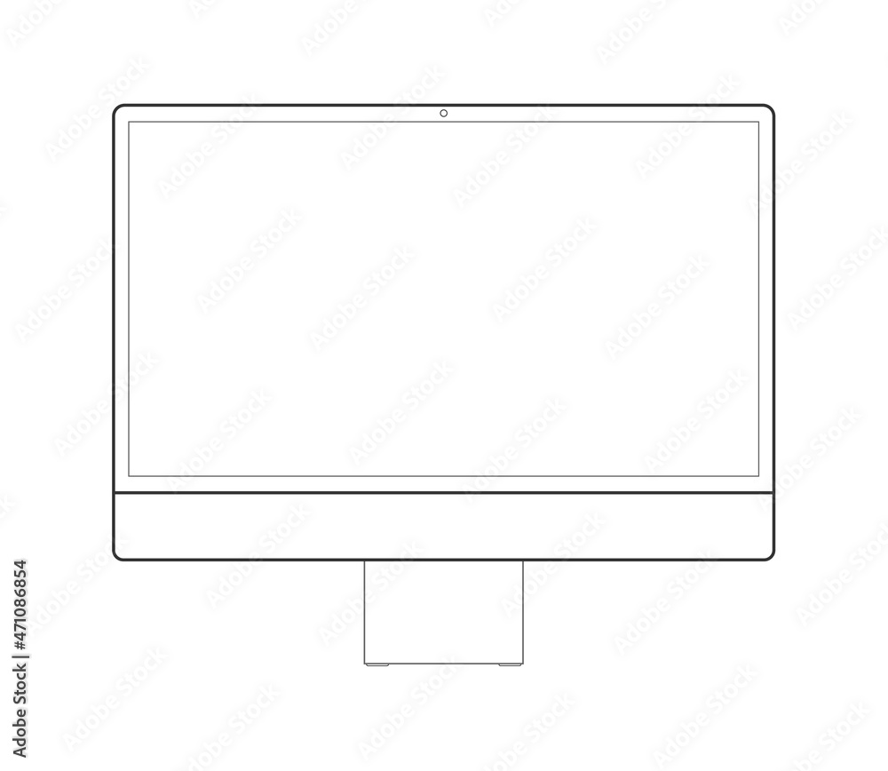 Aufkleber computer frame line mockup with empty white screen.