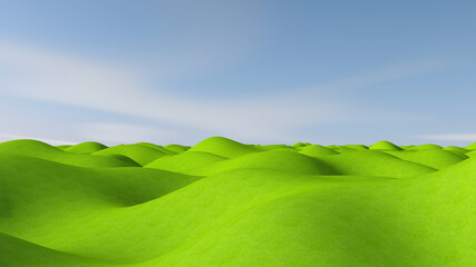 Green meadow with sky background. 3D illustration, 3D rendering	