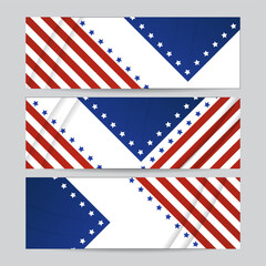 Obraz premium Set of American banner background template. American nation banner with national flag Independence and freedom vector. USA country day celebration. Patriotic background with waving American flag