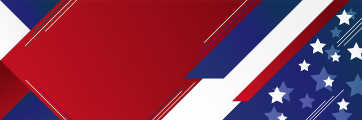 American blue and red banner background template. American nation banner with national flag Independence and freedom vector. USA country day celebration. Patriotic background with waving American flag