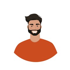 Portrait of a young man with a beard. Vector illustration in flat style.