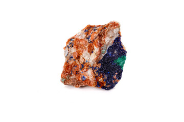 Macro mineral stone Malachite and Azurite against white background
