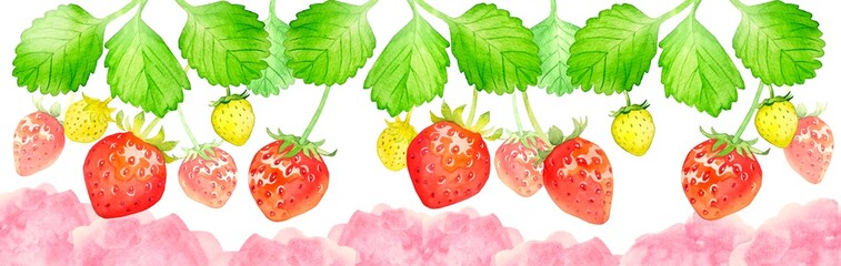 かわいい苺の水彩イラスト背景