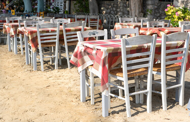 Empty beach restaurant in a greek resort