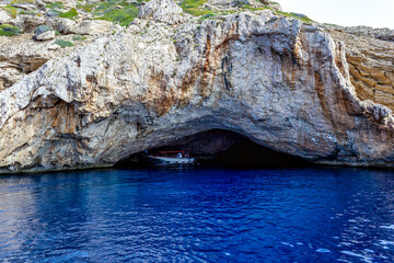 Blue cave (Cova Blava) on the island of Cabrera - Balearic Islands, Spain