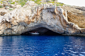Blue cave (Cova Blava) on the island of Cabrera - Balearic Islands, Spain
