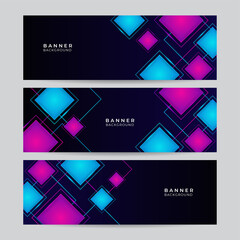 Set of minimal abstract banner background with dynamic blue and pink geometric square element shapes. Vector abstract graphic design banner pattern background template.