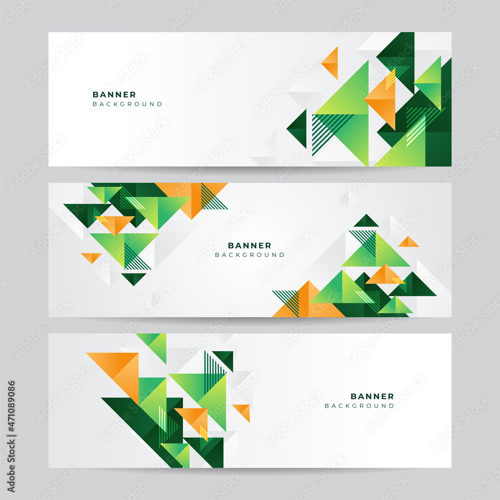 Wall mural green and orange triangle geometric abstract banner background. vector abstract graphic design banne