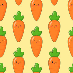 Seamless pattern of cute kawaii carrot. Vegetable print with different emotions of carrot. Flat vector.