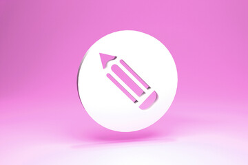 Pencil icon. Writing education concept. White symbol on color background. 3d render illustration