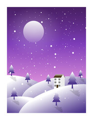 Fototapeta na wymiar winter landscape at night among the hills. suitable for Christmas, wall decorations, backgrounds, wallpapers, backgrounds, and others
