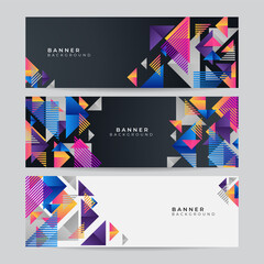 Set of colorful bauhaus geometric triangle banner background. Vector abstract graphic design banner pattern background template.