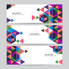 Set of colorful triangle bauhaus banner background. Vector abstract graphic design banner pattern background template.