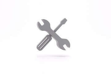 Mechanic icon. Screwdriver and wrench tools. Service tool symbol on white background. 3d render illustration