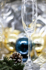 champagne and christmas decorations