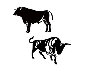 silhouette of bull, silhouette of buffalo, retro design of bull, bull logo in retro style