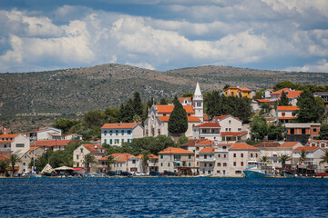 Cityscape of coastal town during summer day in Croatia