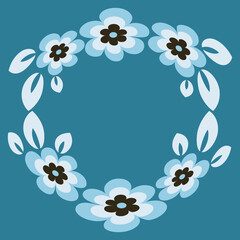 Illustration - Round frame or wreath on a square background - stylized flowers and leaves - graphics. Design elements