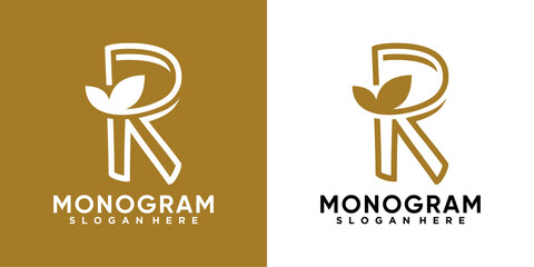 latter r and leaf logo design with style and creative concept