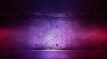 Background rough concrete with neon lights. Texture for display products wall.	
