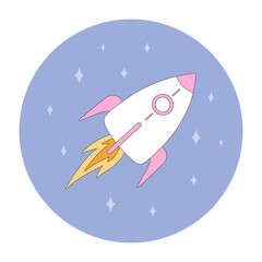 isolated rocket space emblem, icon in flat style in bright colors
