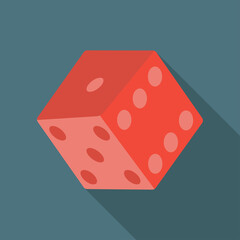 Red dice cube icon. Vector illustration