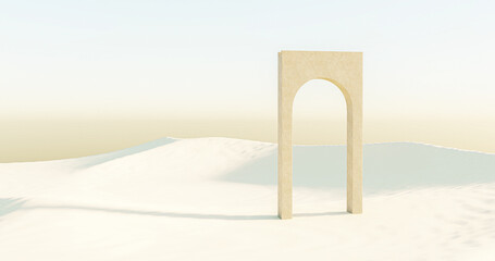 3d illustration, 3d rendering. Path under concrete arches in desert.