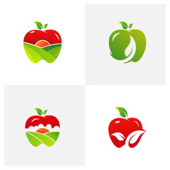 Set of Apple Leaf logo design vector template. Farm logo concept