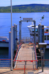 lago maggiore ad arona in italia, lake maggiore with ferry boat in italy