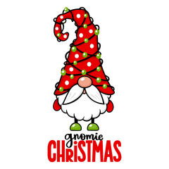 Vector Christmas Gnome illustration. Cute elf isolated on white.