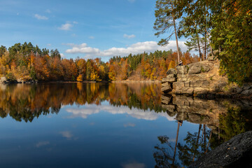 woman in autumn scenery in the Waldviertel, Lower Austria, Austria
