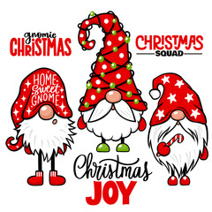 Christmas Gnomes vector set. Christmas quotes. Cute elf isolated on white. - 471096445