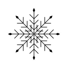 Snowflake black on a white background. Simple icon for applications. Winter stencil for New Year's cards. 
