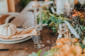 Seasonal wedding reception table decorations 