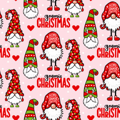 Christmas gnome seamless pattern. Cute elf. Vector funny print with cartoon characters. - 471097618