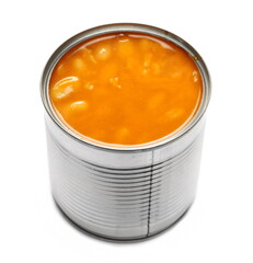 Cooked white beans sauce in can tin isolated on white