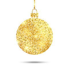 Golden Christmas ball on a white background. Vector illustration.