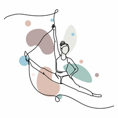Fototapeta premium Vector abstract continuous one single simple line drawing icon of gymnast woman performing in silhouette sketch. Perfect for greeting cards